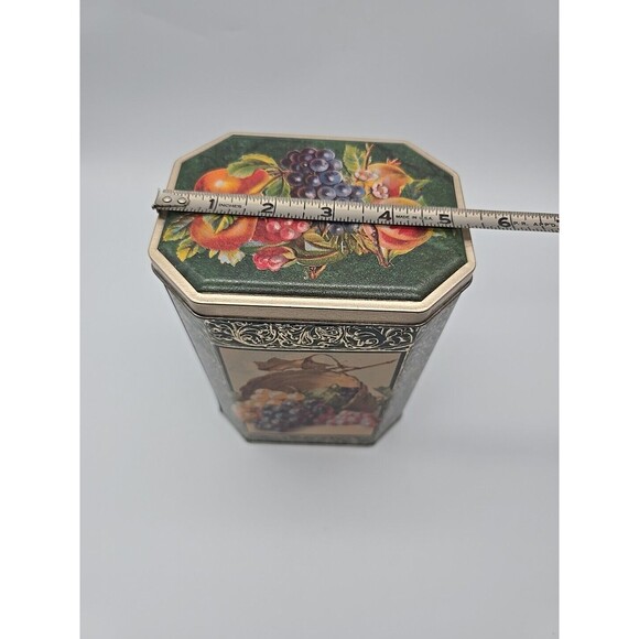 Vintage Hexagon Shaped Cookie Candy Storage Tin with Fruit Design - Picture 8 of 12